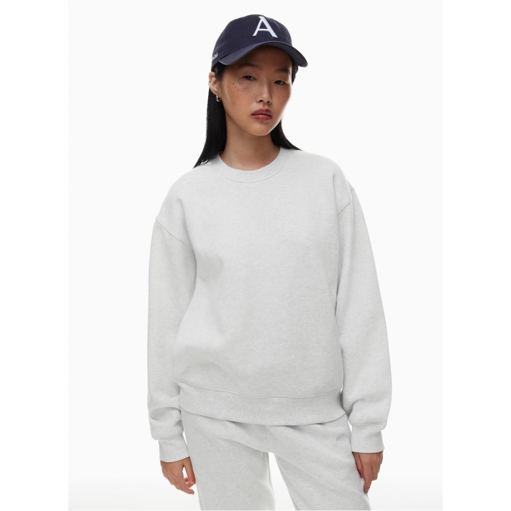 Aritzia Tna cozy fleece boyfriend crew sweatshirt heather light grey - Picture 2 of 6